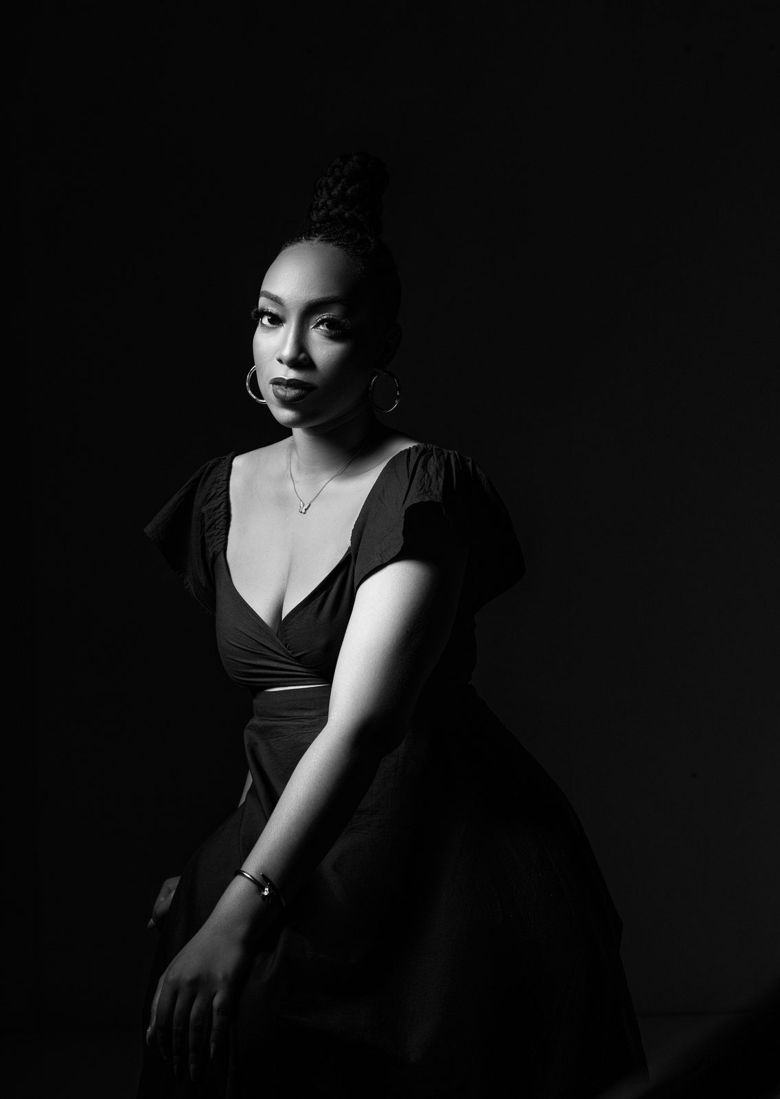 Black and white editorial portrait of Eki Ogunbor